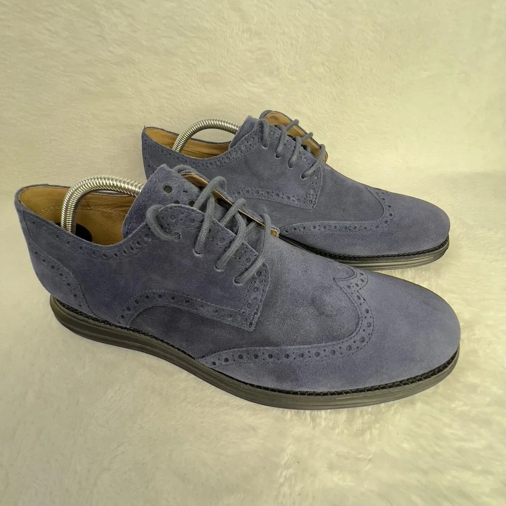 Cole Haan LunarGrand Wingtip Shoes‎ Mens Size 10.5 Blue Suede Oxford Dress Cole Haan Men main image 3
